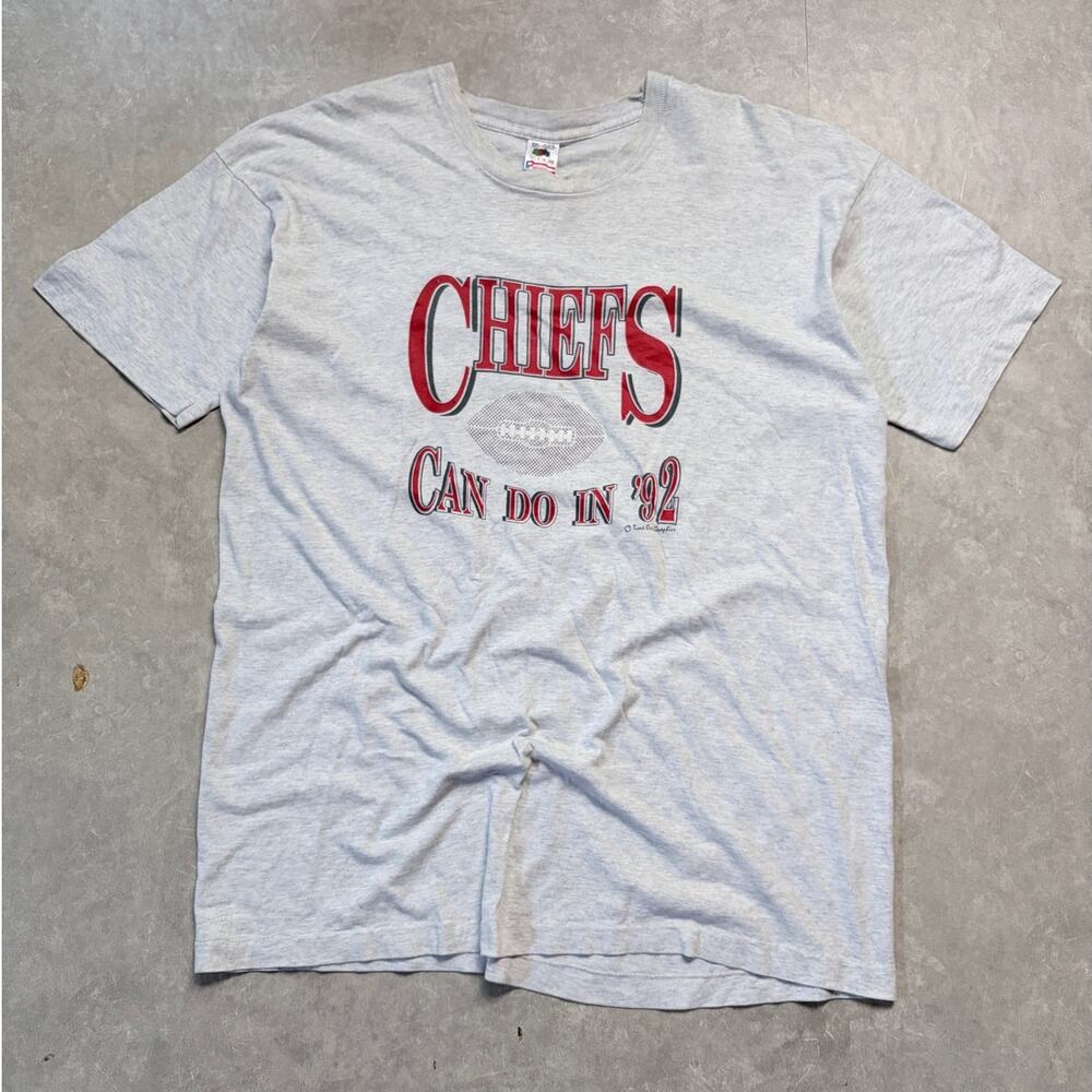 1992 Vintage Kansas City Chiefs Heather Grey T-Shirt -XXL